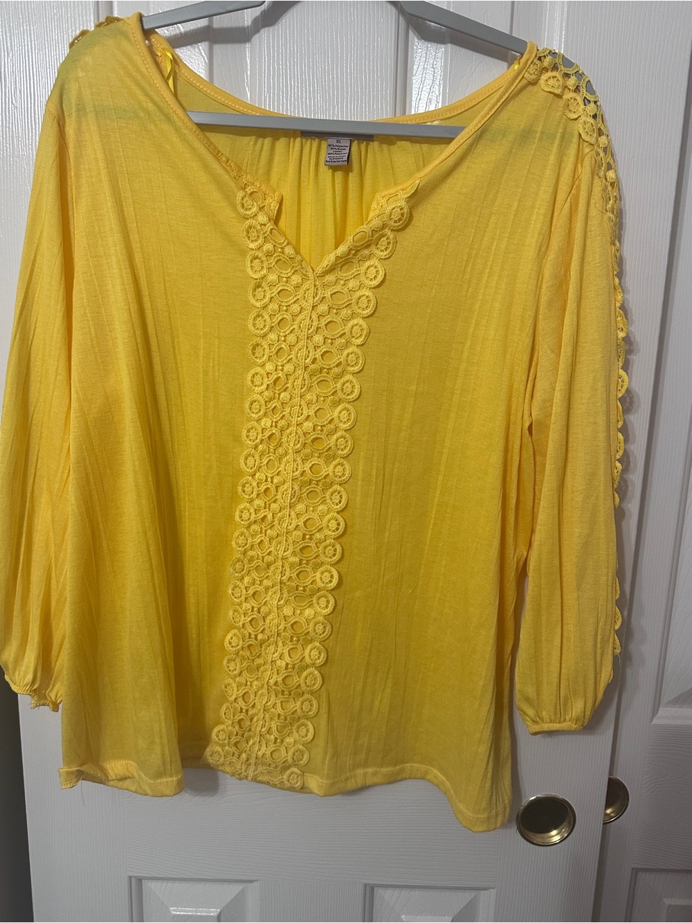 Carolyn Taylor Sunny Yellow Crochet-Trim V-Neck Tunic